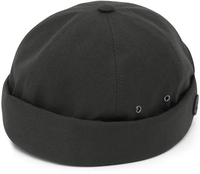 Men's Charcoal Brimless Leather Strap Beanie Cap
