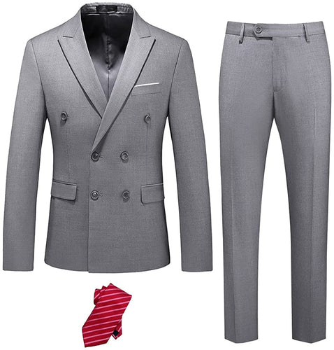 Miami Style Grey Double Breasted 2 Piece Men's Suit