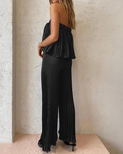 Load image into Gallery viewer, Exclusive Blue Pleated Strapless Wide Leg Jumpsuit