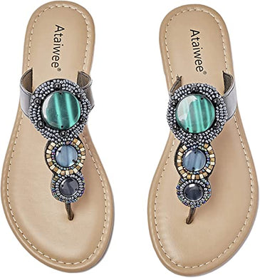 Summer Beaded Embellished Vegan Turquoise Casual Flat Sandals