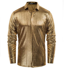 Load image into Gallery viewer, Men&#39;s Metallic Gold Long Sleeve Button Up Dress Shirt