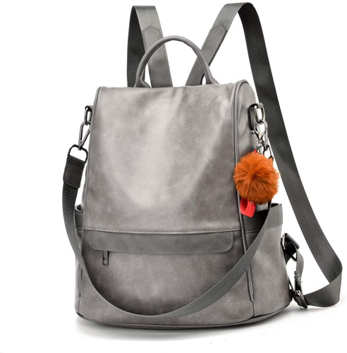 Stone Grey Faux Leather Convertible Backpack
