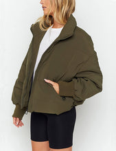 Load image into Gallery viewer, Puffer Olive Full Zip Stand Collar Long Sleeve Women&#39;s Coats
