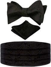 Load image into Gallery viewer, Paisley Cummerbund Black Untied Bow Tie Hanky Set