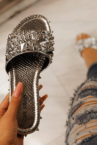 Spike Studded Silver Slip On Mules Tonie Slide Sandals