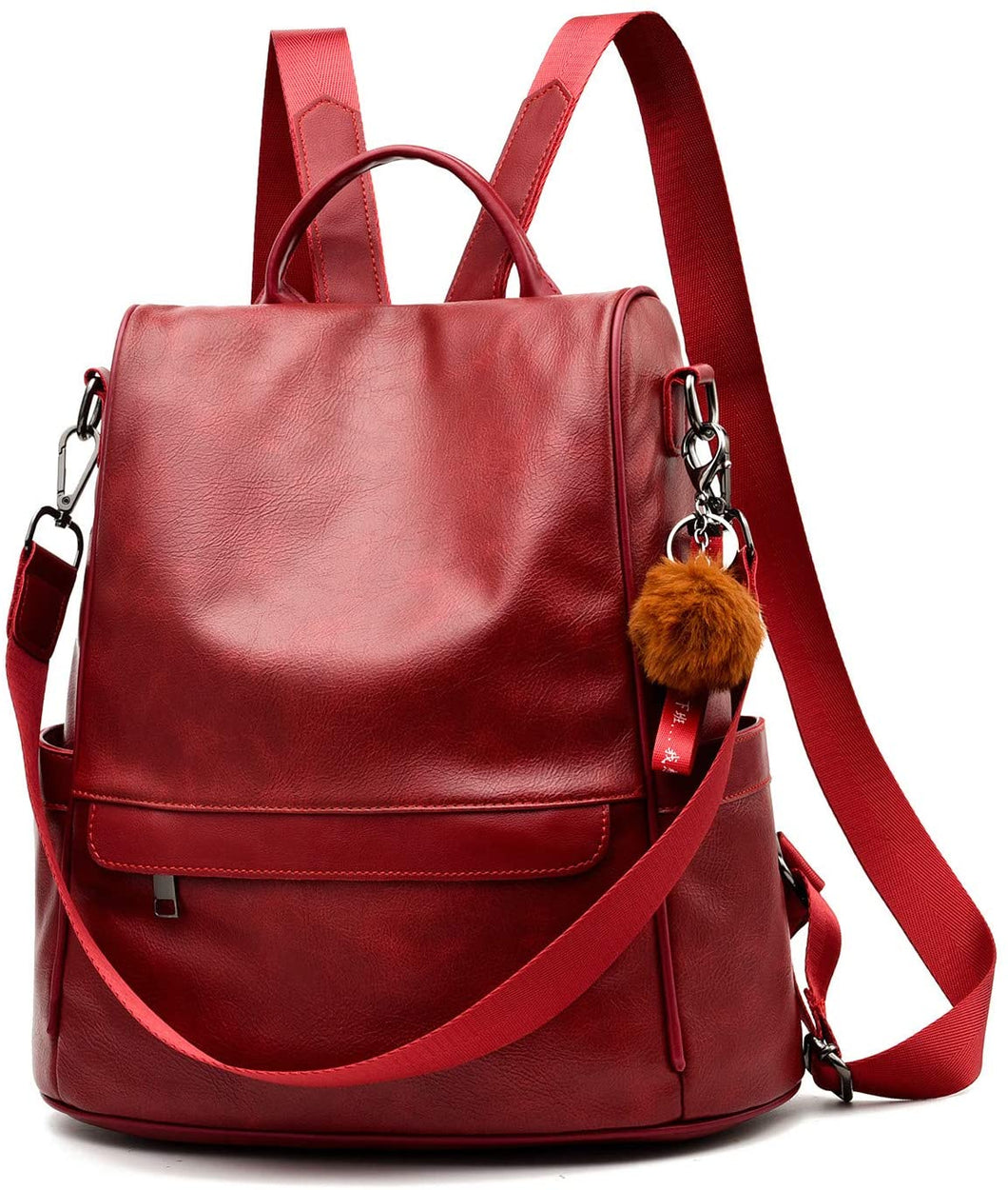 Burgundy Red Faux Leather Waterproof Backpack