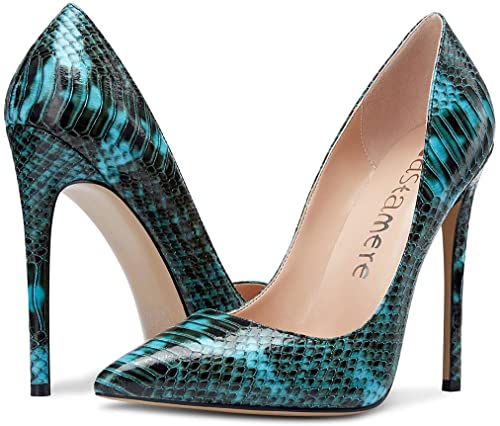 Fashionable Black & Teal Scaled High Heel Pumps