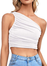 Load image into Gallery viewer, Black Ruched One Shoulder Crop Top