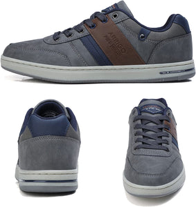 Men's Grey PU Leather Casual Walking Shoes