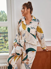 Load image into Gallery viewer, Floral Beige Satin Button Up Plus Size 2 Piece Sleepwear