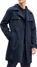 Load image into Gallery viewer, Men&#39;s Trench Coat Navy Blue Notch Belt Lightweight Windbreaker