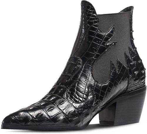 Onyx Crocodile Chelsea Western Ankle Boots