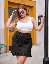 Load image into Gallery viewer, Ruched High Waist Black Bodycon Plus Size Mermaid Skirt