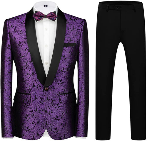 Men's Paisley Purple 2pc Shawl Lapel Tuxedo Men's Suit