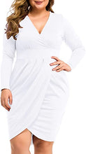 Load image into Gallery viewer, Plus Size White Long Sleeve V Neck Knit Mini Dress