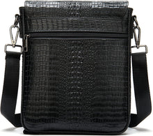 Load image into Gallery viewer, Crocodile Embossed Black Leather Flap Messenger Bag