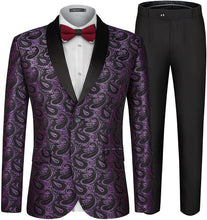 Load image into Gallery viewer, Men&#39;s Paisley Shawl Lapel Purple 2pc Formal Suit