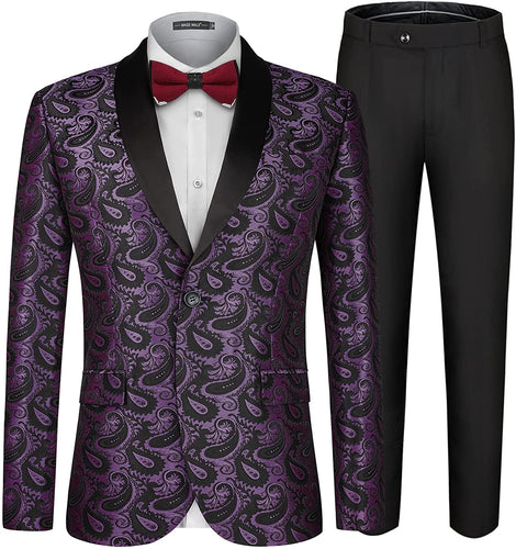 Men's Paisley Shawl Lapel Purple 2pc Formal Suit