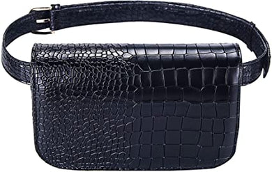 Exotic Crocodile Leather Fanny Pack Waist Bag - Black