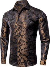 Load image into Gallery viewer, Men&#39;s Dark Brown Paisley Button Down Long Sleeve Shirt