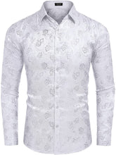 Load image into Gallery viewer, Stylish Paisley White Jacquard Silk Long Sleeve Men&#39;s Shirt