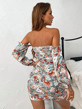 Load image into Gallery viewer, Floral Printed Ruched Strapless Long Sleeve Mini Dress
