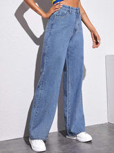 Load image into Gallery viewer, High Waist Wide Leg Denim Long Pants with Pockets