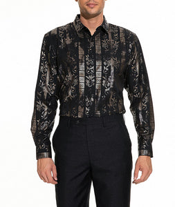 Men's Black Luxury Geometric Print Long Sleeve Shirt