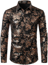 Load image into Gallery viewer, Men&#39;s Long Sleeve Black Bronze Paisley Printed Dress Shirt