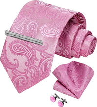 Load image into Gallery viewer, Men&#39;s Paisley Light Pink Formal Cufflink Tie Clip Set