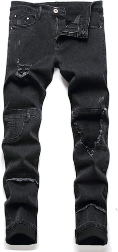 Street Style Black Ripped Stretch Denim Regular Jeans