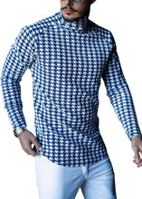 Load image into Gallery viewer, Modern Blue Houndstooth Men&#39;s Long Sleeve Shirt