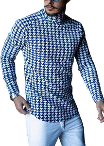 Modern Blue Houndstooth Men's Long Sleeve Shirt