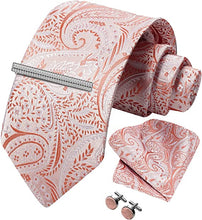 Load image into Gallery viewer, Men&#39;s Paisley Pink Formal Cufflink Tie Clip Set