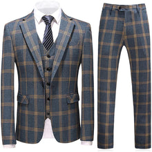 Load image into Gallery viewer, Men&#39;s Checkered Blue Slim Fit 3 Piece Tuxedo Set