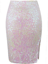 Load image into Gallery viewer, Crushed Silver Mixed Sequined Pencil Skirt
