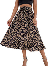 Load image into Gallery viewer, Brown Leopard High Elastic Waist Ruffle Pleated Midi Skirt