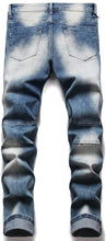 Load image into Gallery viewer, Biker Deco Washed Blue Straight Fit Jeans