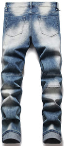 Biker Deco Washed Blue Straight Fit Jeans