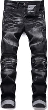Load image into Gallery viewer, Biker Deco Washed Black Straight Fit Jeans