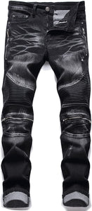 Biker Deco Washed Black Straight Fit Jeans
