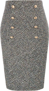 Luxe Black Multicolored Double Breasted Bodycon Pencil Skirt