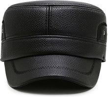 Load image into Gallery viewer, Men&#39;s Black Leather Military Cadet Peaked Cap with Earflap