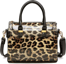 Load image into Gallery viewer, Shiny Leopard Patent Barrel Top Shoulder Bag