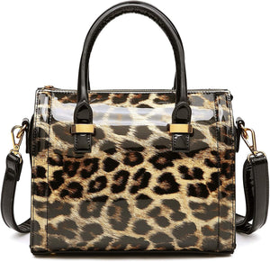 Shiny Leopard Patent Barrel Top Shoulder Bag