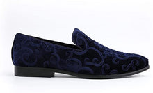 Load image into Gallery viewer, Men&#39;s Navy Blue Paisley High Quality Velvet Loafer Dress Shoes
