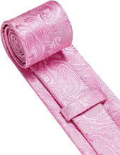 Load image into Gallery viewer, Men&#39;s Paisley Light Pink Formal Cufflink Tie Clip Set