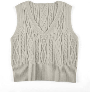 Pullover Cable Knit Vest Sleeveless Loose Fit Sweater Top