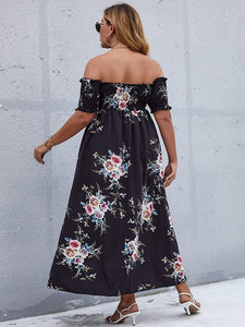 Black Floral Plus Size Off Shoulder Summer Dress