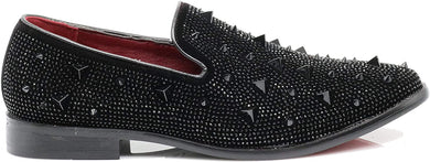 Men's Studded Spike Black Sparkle Formal Loafer Dress Shoes